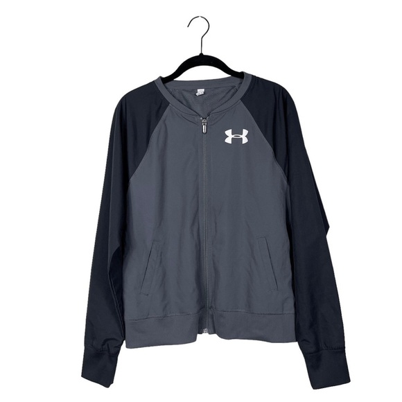 Under Armour Black Gray Full Zip Lightweight Raglan Sleeve Jacket Size M - Picture 2 of 5